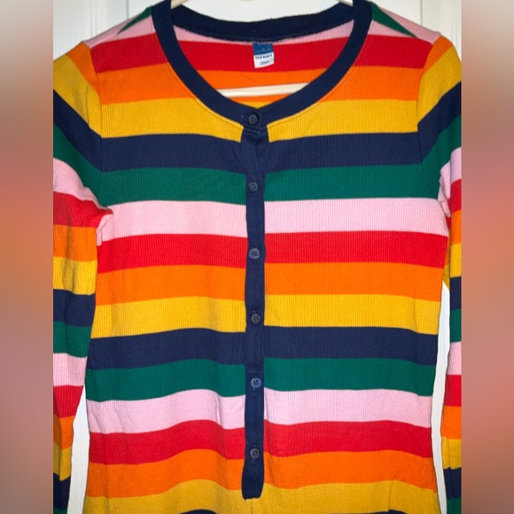 Old Navy Rainbow Striped Thermal-Knit Buttoned Onesie Pajamas - Picture 4 of 5
